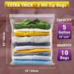 Extra Large 5 Gallon Zippered Plastic Bags for Storage- 18'' x 24'', Ideal for Clothes Clothing, Travel, Moving, 2-mil Thick Clear Plastic, 10 pack - Image 3
