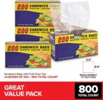 Clear Fold Top Sandwich Bags 800 Count, Bulk Disposable Plastic Sandwich Bags with Fold and Close Design for Every Day Use, Fold Over Bags for Chefs, Restaurants, or Caterers, Stock Your Home - Image 3