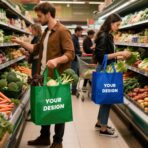 Custom Tote Bags 100/200 Pack Personalized Bulk Customizable Grocery Bags, Customized Reusable Shopping Bags with Logo Text, Handles, For Promotional Items, Business Branding Trips Mall Fair | Water-Resistant - Image 3