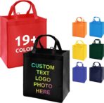 Custom Tote Bags 100/200 Pack Personalized Bulk Customizable Grocery Bags, Customized Reusable Shopping Bags with Logo Text, Handles, For Promotional Items, Business Branding Trips Mall Fair | Water-Resistant - Image 9
