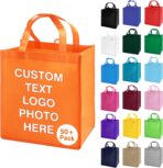 Custom Tote Bags 100/200 Pack Personalized Bulk Customizable Grocery Bags, Customized Reusable Shopping Bags with Logo Text, Handles, For Promotional Items, Business Branding Trips Mall Fair | Water-Resistant - Image 10
