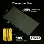 Gewutho 100 Pack Cellophane Bags, 6×10-Inch Clear Cellophane Gift Bags with 100 Gold Twist Ties Included, Plastic Packaging Bags Ideal for Wrapping Cookies, Candies, Party Favors, and Popcorn - Image 3