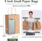 GSSUSA Brown Paper Bags 5.25x3.75x8 20Pcs, Small Gift Paper Bag with Handles Bulk, Graduation Gift, Sturdy Kraft Paper, Retail Shopping Bags, Party Favor, Christmas - Image 3