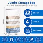 20 Gallon Jumbo Storage Bags, Pack of 3, Clear Plastic Storage Bag with Carry Handle, 24 x 32 Heavy Duty Ziplock Storage Bag Resealable Large Zipper Bag for Moving, Bedding and Travel, 4 Mil Thick - Image 3