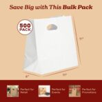 White Kraft Paper Bags with Die Cut Handles 11" x 6" x 11" - Recyclable Shopping Tote Bag for Retail, Gifts, Restaurant Takeout, Catering, Bakery, Small Business, Party Favors - 500 Pack - Image 7