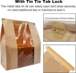 100 Pack Large Paper Bread Bags for Homemade Bread Sourdough Bags 14" x 8.3" x 3.5" with Tin Tie Tab Lock Clear Front Window Bakery Bag Packaging Cookie Bag with Label Seal Stickers - Image 3