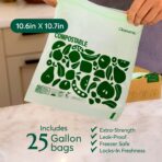 Cleanomic Compostable* Gallon Size Food Storage Bags (25 Eco Zip) Freezer and Leak Proof, Also Available Quart, Snack and Sandwich Bags - Image 4