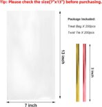 Morepack Cello Cellophane Treat Bags,200 Pieces 7x13 Inches Clear Plastic Gift Bags with Twist Ties,Party Favor Bags (Flat, No Gusset, Bottom) - Image 3