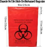 50pcs 9x13in/23x33cm Stick-On Biohazard Infectious Red Waste Bags - Image 3