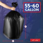 55-60 Gallon Trash Bags Heavy Duty - Bulk 150 Pack Large Garbage Bags - Big Black Commercial Trash Can Liners - Made In USA - Image 3