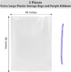 Extra Large Clear Plastic Storage Bags,5Pieces 40x60 Inches Big Giant Jumbo Huge Plastic Storage Bags for Luggage, Suitcase,Furniture,5 Ribbons Included - Image 3