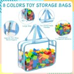 8 Packs 8 Colors Large Toy Storage Bags with Zipper and Labels, Clear PVC Waterproof Toy Organizers Bags for Board Games, Puzzles Pieces, Building Blocks, Handmade Accessories, Kid Books - Image 3