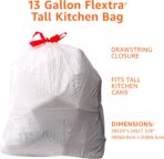 Amazon Basics Flextra Tall Kitchen Drawstring Trash Bags, 13 Gallon, Unscented, 50 Count - Image 4