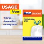 Hefty Essentials Drawstring 13 Gallon Kitchen Trash Bags, 45 Count, Tall Unscented Trash Bags for Kitchens, Home Offices, or Laundry Rooms, Easy to Tie, Lift, and Carry, White - Image 5