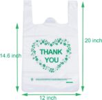LazyMe Thank You T Shirt Bags White Plastic Grocery Bags with Handles,Standard Supermarket Size, 12 x 20 inch (50 pcs) - Image 4