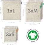 6 Reusable Produce Bags Grocery Washable | Organic Cotton Mesh Produce Bags | Double-Stitched & Tare Weigh | Mesh bags for vegetables | Cotton Produce Bags Reusable Washable | Produce bag (3 sizes) - Image 3