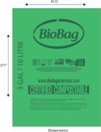 3 Gallon Compostable Food Scrap Bags by BioBag, 100 Count, BPI Certified, Meets ASTM D6400 Standards, Made in USA, Kitchen Trash Bin Liners - Image 3