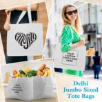DISCOUNT PROMOS Custom Jumbo Sized Tote Bags Set of 100, Personalized Bulk Pack - Reusable Grocery Bags, Shopping Bags, Promotional Item Totes for Women - White - Image 3