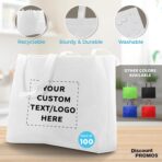 DISCOUNT PROMOS Custom Jumbo Sized Tote Bags Set of 100, Personalized Bulk Pack - Reusable Grocery Bags, Shopping Bags, Promotional Item Totes for Women - White - Image 4