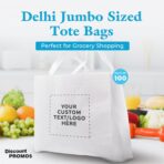 DISCOUNT PROMOS Custom Jumbo Sized Tote Bags Set of 100, Personalized Bulk Pack - Reusable Grocery Bags, Shopping Bags, Promotional Item Totes for Women - White - Image 5