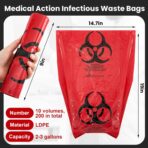 Geiserailie 200 Pcs 10 Roll 14.5" x 19" Biohazard Waste Bags 3 Gallon Infectious Red Trash Liner No Leak Hazardous Waste Containers with Hazard Symbol for Medical Waste Disposal Safe Hospital Supplies - Image 3