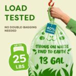 13 Gallon Compostable Trash Bags (40 Count) — Leakproof Plant-based Thick (1.1 Mil) Tall Kitchen Garbage Bags — ASTM D6400 BPI Certified — Heavy-Duty Large Food Scrap Liner Bag with Handle-Tie - Image 3