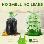13 Gallon Compostable Trash Bags (40 Count) — Leakproof Plant-based Thick (1.1 Mil) Tall Kitchen Garbage Bags — ASTM D6400 BPI Certified — Heavy-Duty Large Food Scrap Liner Bag with Handle-Tie - Image 6