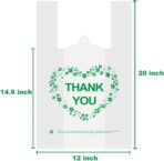 LazyMe Thank You T Shirt Bags White Plastic Grocery Bags with Handles, Standard Supermarket Size, 12 x 20 inch (100 pcs) - Image 3