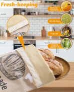 2 Pack Beeswax Bread Bags for Sourdough,Reusable Organic Linen Beeswax Bread Bag for Homemade Sourdough 17 x 12.6 Inches Food Storage Cloth Bag – Freezer-Friendly & Freshness Preservation (Beeswax) - Image 3