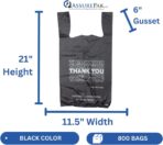 Black Printed HDPE T-Shirt Plastic Bags - 1/6 BBL 11.5"X6"X21" 800 Bags - 13 microns - Black - Image 3