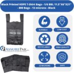 Black Printed HDPE T-Shirt Plastic Bags - 1/6 BBL 11.5"X6"X21" 800 Bags - 13 microns - Black - Image 4