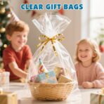 NUITPY 40 Pcs Cellophane Bags, 16 x 24 Inchs Cellophane Wrap for Gift Baskets, Durable Cellophane Gift Bag, Clear Basket Bag - Complimentary 40 Pcs Golden Twist Ties - Image 6