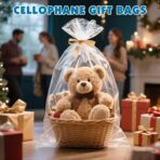 NUITPY 40 Pcs Cellophane Bags, 16 x 24 Inchs Cellophane Wrap for Gift Baskets, Durable Cellophane Gift Bag, Clear Basket Bag - Complimentary 40 Pcs Golden Twist Ties - Image 7