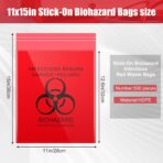 Geyoga 500 Pcs Red Biohazard Bags 11" x 15" Small Waste Trash Bags with Strong Adhesive Strip Hazardous Biohazard Infectious Containers for Halloween Blood Vomit Hospitals Tattoo Clinics Vet Medical - Image 3