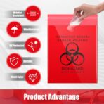 Geyoga 500 Pcs Red Biohazard Bags 11" x 15" Small Waste Trash Bags with Strong Adhesive Strip Hazardous Biohazard Infectious Containers for Halloween Blood Vomit Hospitals Tattoo Clinics Vet Medical - Image 4