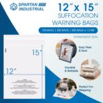 Spartan Industrial - 12” X 15” (200 Count) Self Seal Clear Poly Bags with Suffocation Warning for Packaging, T-Shirts & Clothing - Permanent Adhesive - Image 3