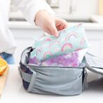 Bumkins Reusable Snack Bags, for Kids School Lunch and for Adults Portion, Washable Fabric, Waterproof Cloth Zip Bag, Supplies Travel Pouch, Food-Safe, 2-pk Unicorns and Rainbows - Image 3