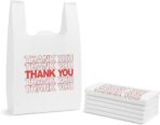[50 Count] White "Thank You" HDPE T-Shirt Bags with Handles – Heavy Duty 26 Micron (≈1.0 mil) 11" x 6" x 21" (1/6 BBL) – Recyclable Takeout & Carryout Bags for Restaurants, Retail & Food Trucks - Image 5