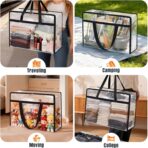 Clear Under Bed Storage Containers - 4 Pack Large Capacity Clothes Storage Bags with Lid & Sturdy Handles, Foldable Moving Bags, Clothing Organizer Totes for Bedding, Comforter, Sheet(60 L) - Image 7