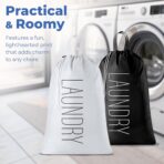 Extra Large Travel Laundry Bag - 2-Pack Fun Print Design Bags for Dirty Clothes - Durable Water-Resistant Fabric - Sturdy Drawstring Closure (Black-White | Laundry) - Image 7