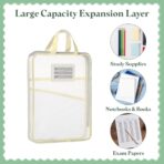 PATIKIL 2 Pack Mesh Zipper Pouch, 12.4x9.3 Transparent File Bag Pouch Multi-Layer A4 Size Document Bag Organizer with Handle and Support Rod for Office Home Educational, Beige - Image 6