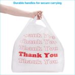 SSWBasics Premium Thank You T-Shirt Bags - 500 - Pack, 18” x 8" x 30", .48mil HDPE Thickness - Ideal for Restaurants, Retail, Grocery, Takeout - Standard Supermarket Size - Strong and Durable - Image 3