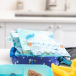 Bumkins Reusable Sandwich and Snack Bags, for Kids School Lunch and for Adults Portion, Washable Fabric, Waterproof Cloth Zip Bag, Travel Pouch, Food-Safe Storage, Large 2-pk Blue Ocean Life - Image 4