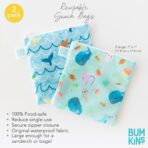 Bumkins Reusable Sandwich and Snack Bags, for Kids School Lunch and for Adults Portion, Washable Fabric, Waterproof Cloth Zip Bag, Travel Pouch, Food-Safe Storage, Large 2-pk Blue Ocean Life - Image 6