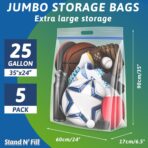 Extra Large 25 Gallon Storage Bags - 35” x 24” with Resealable Zip and Carry Handle, Ideal for Clothes, Pillows, Moving and Travel, Set of 5 - Image 3