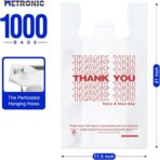 METRONIC 1000 Count White Thank You Bags with Handles, 11.5" x 6.5" x 21" Plastic Carry Bags for Retail, Supermarket, Grocery Shopping Bag for T-shirt Packaging, Takeout, Convenience Stores, in Bulk - Image 3