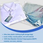 PigPotParty 12" x 15" Clear Plastic T-Shirt Bags with Clothing Size Stickers, 100 Pcs Cellophane Shirt Sleeves Packaging Bags for Small Business, Thick, Self-adhesive & Resealable - Image 7