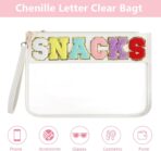 Clear Snack Bag for Travel, Chenille Letter Clear Zipper Snacks Pouch Nylon Cosmetic Bag Makeup Travel Bag for Women - Image 5
