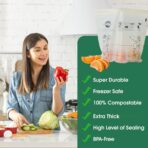 Compostable Food Storage Bags, Large Gallon Resealable Freezer Bags, 50 Count, 10.5 x 10.6 inches, PFAS & BPA FREE, Certified US BPI ASTM D6400 Europe OK Compost - Image 5