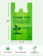 100 Count 100% Biodegradable Thank You Bags – Compostable, Recyclable, Eco-Friendly Grocery T-Shirt, 11.5" x 6.25" x 21", 16 Mic - Image 5